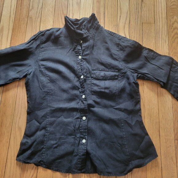 Talbots Petite Womens Black Irish Linen Button-Up Shirt Medium Size M - Picture 2 of 3